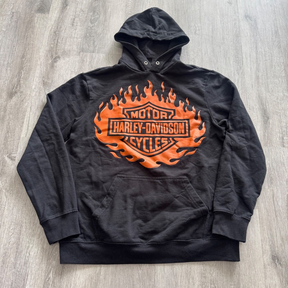 Harley-Davidson Seminole FL Flame Logo Hoodie Mens Large Black Sweatshirt